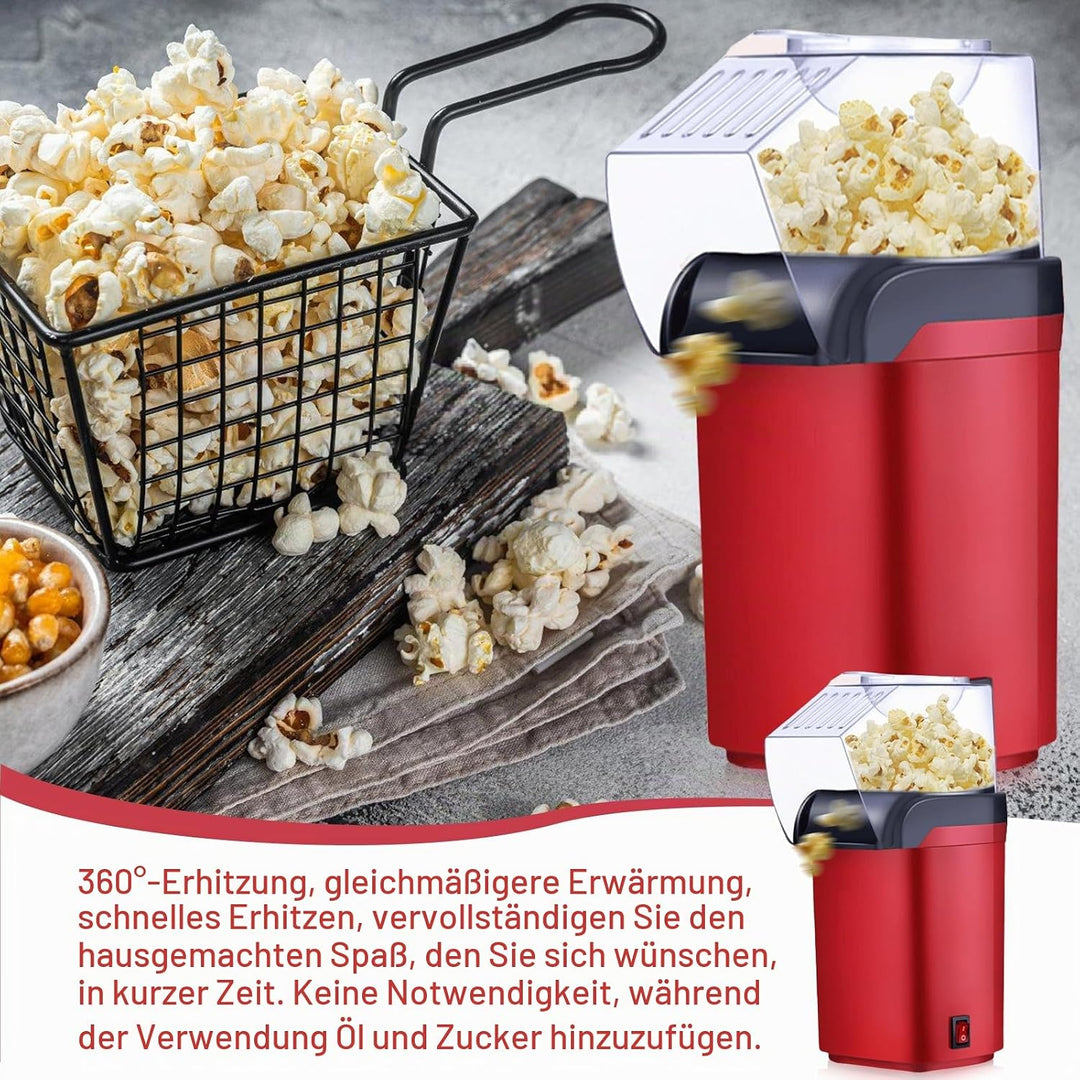 1200w Popcornmaschine, Mini Heissluft Popcorn Maker Gesund Ohne Öl Fett 2 Minuten One-Touch-Bedienun