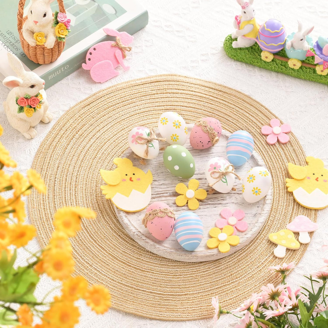 Valery Madelyn 12er Ostereier zum Aufhängen für Osterdeko,6cm Bunte Plastikeier für Ostern Deko,Rosa
