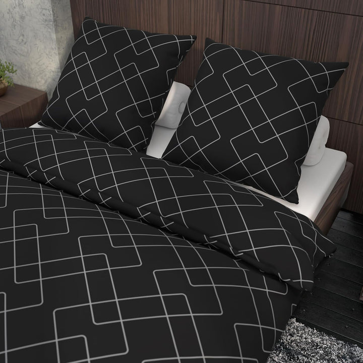 LARAWELL Bettwäsche 135x200 Baumwolle ganzjahres Bettwäsche-Sets anthrazit grau diagonal Premium Ant