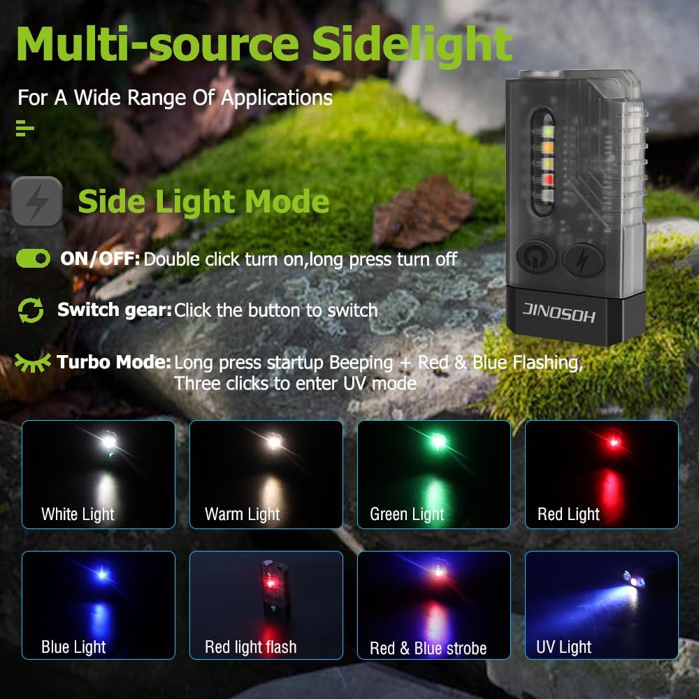 HOSONIC E9 Mini Taschenlampe LED Aufladbar 1000 Lumens, 365nm UV Klein Taschenlampen SchlüSselanhäNg