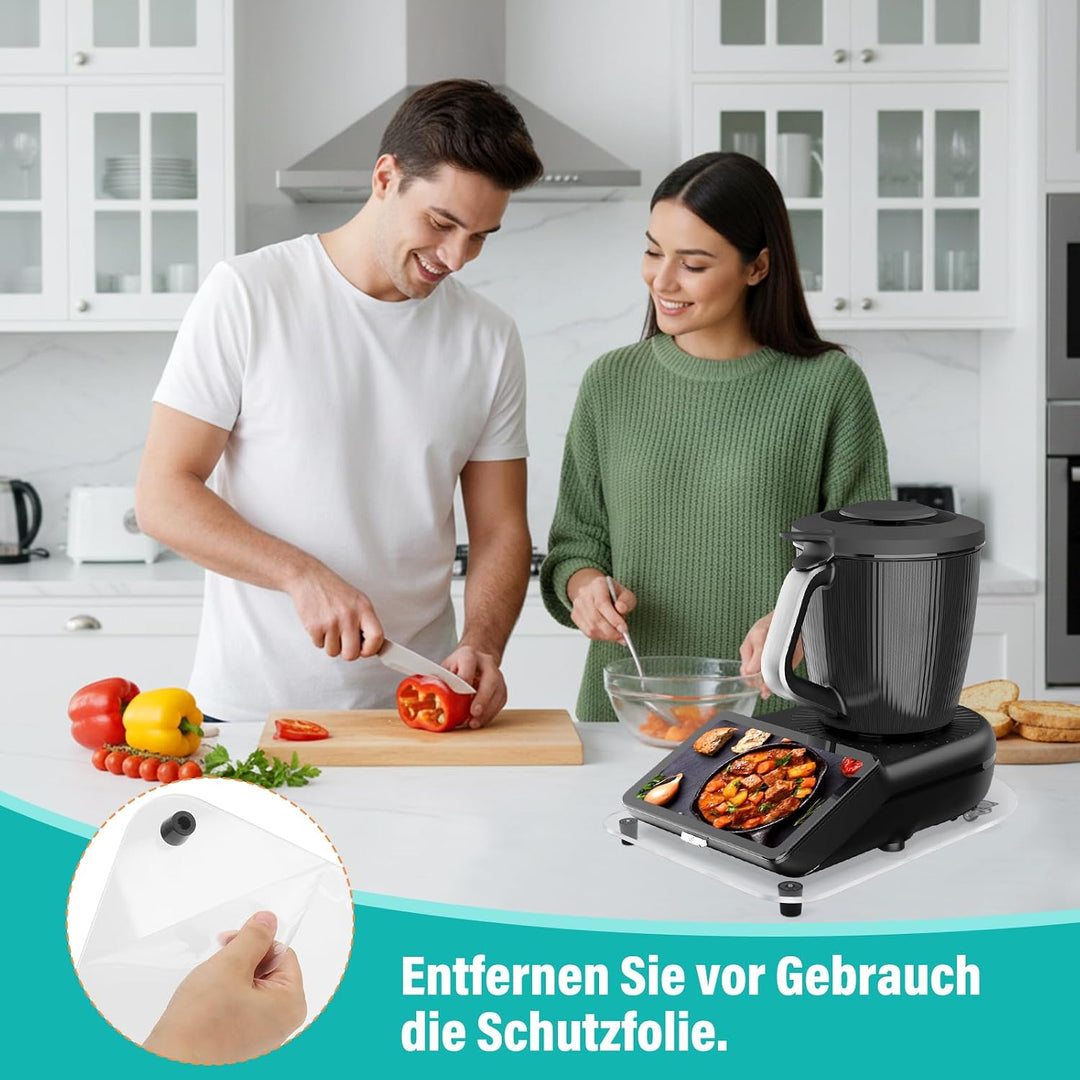 Acryl Gleitbrett für Thermomix TM7 – Mit 360° Rollen + Rutschfest Gummifüsse des Schnelles Bewegen/S