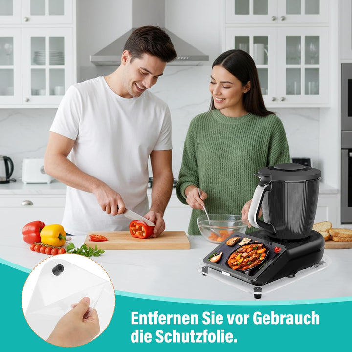Acryl Gleitbrett für Thermomix TM7 – Mit 360° Rollen + Rutschfest Gummifüsse des Schnelles Bewegen/S