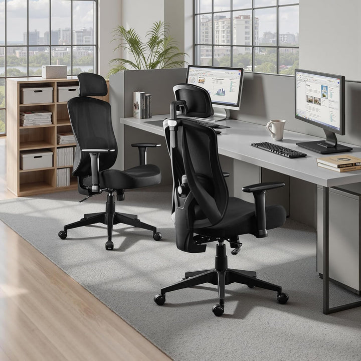 Ergonomischer Bürostuhl mit Verstellbar 3D Armlehne Kopfstütze und Lendenwirbelstütze, Schreibtischs