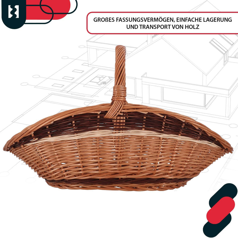 KOTARBAU® Weidenkorb für Kaminholz Holzkorb für Kaminholz Weide mit Henkel Kaminholzkorb Weide Holzk