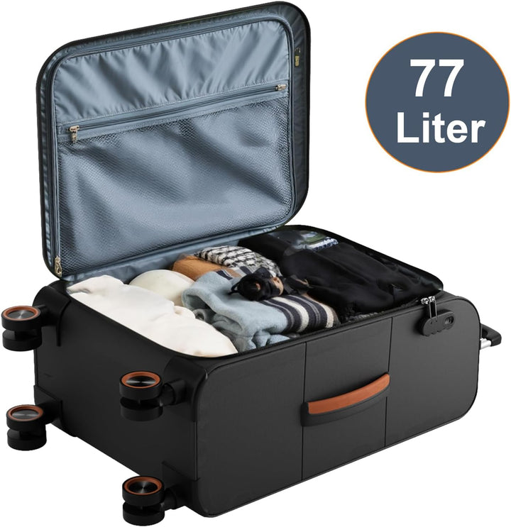 Weichschalenkoffer mittelgross 66x44x28cm - Stoff Koffer Trolley - Leicht Reisekoffer mit 4 Rollen &