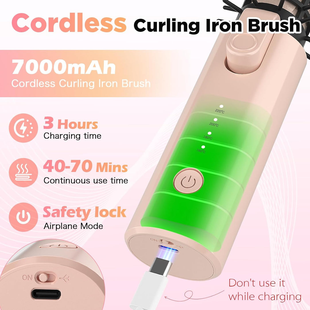 Schnurloser Lockenstab 32mm, Curling Iron mit 4 Temperaturen Tragbare Reise, 7000 mAh USB-aufladbare
