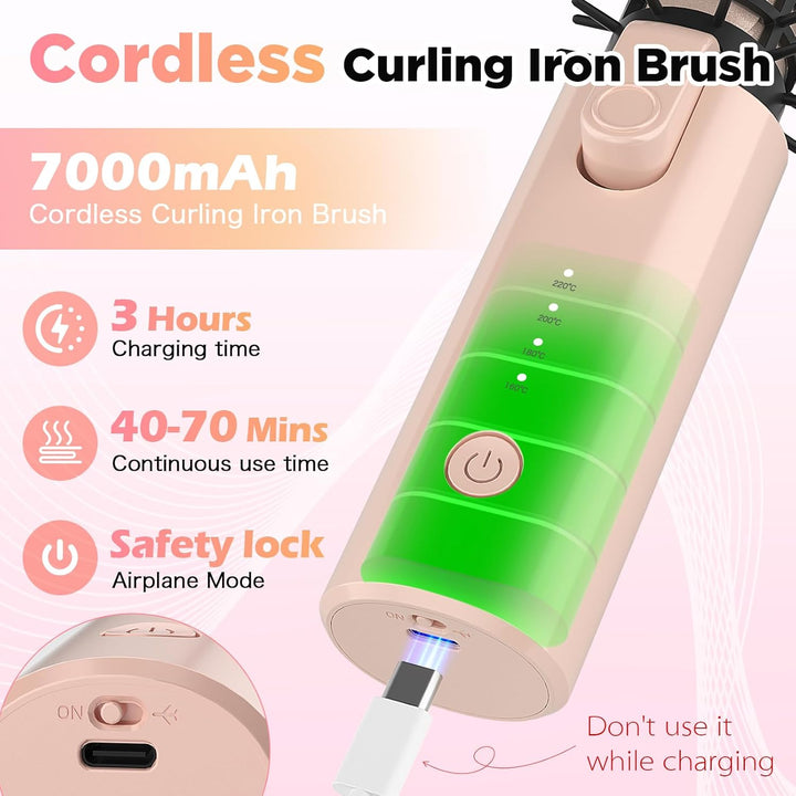 Schnurloser Lockenstab 32mm, Curling Iron mit 4 Temperaturen Tragbare Reise, 7000 mAh USB-aufladbare