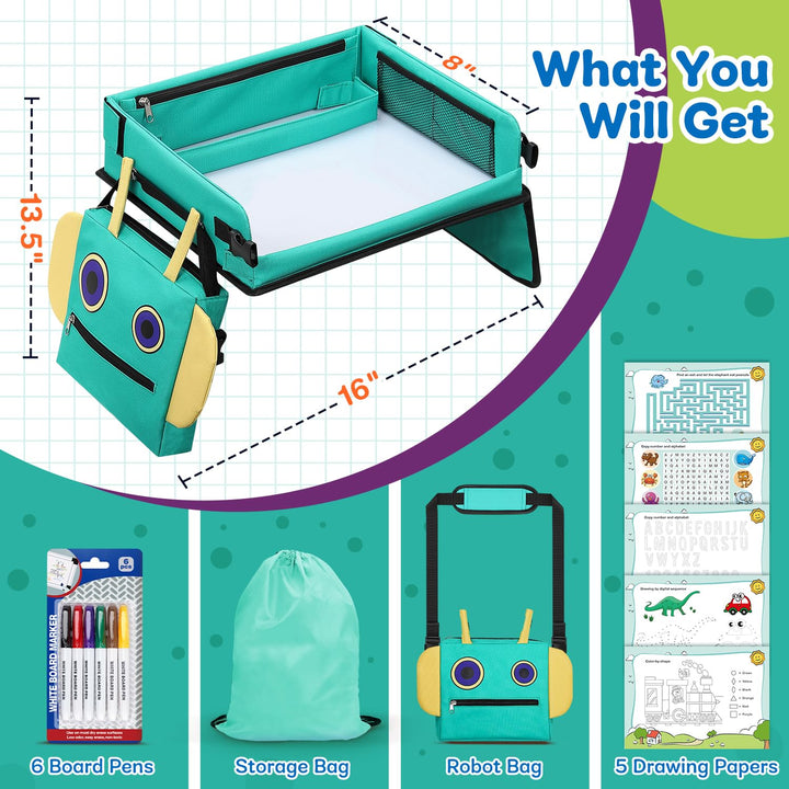 COOLJOY 2-in-1-Reisetisch für Kinder, blau und grün im Set