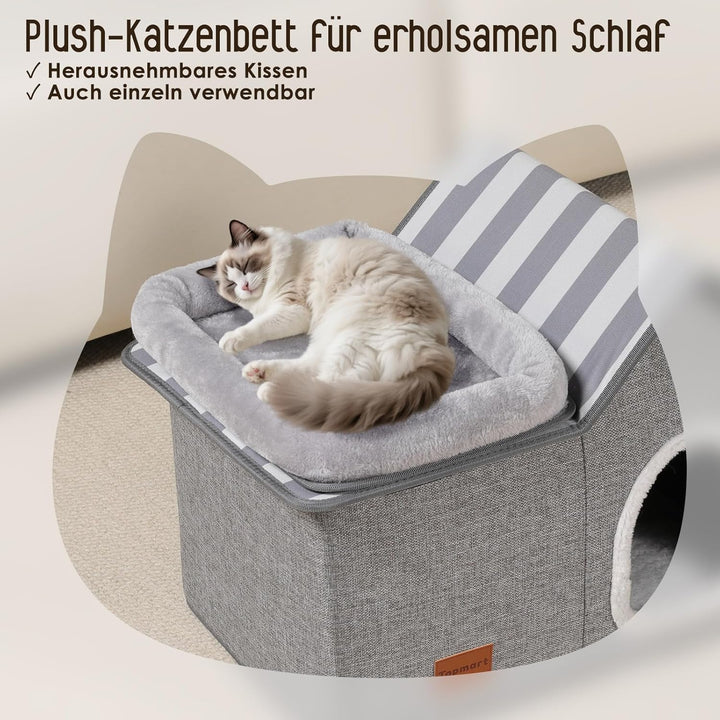 Katzenhaus, Thihome Katzenhöhle Outdoor, Warm Hundehöhle, Abnehmbar Hundehütte mit Waschbarem Kissen