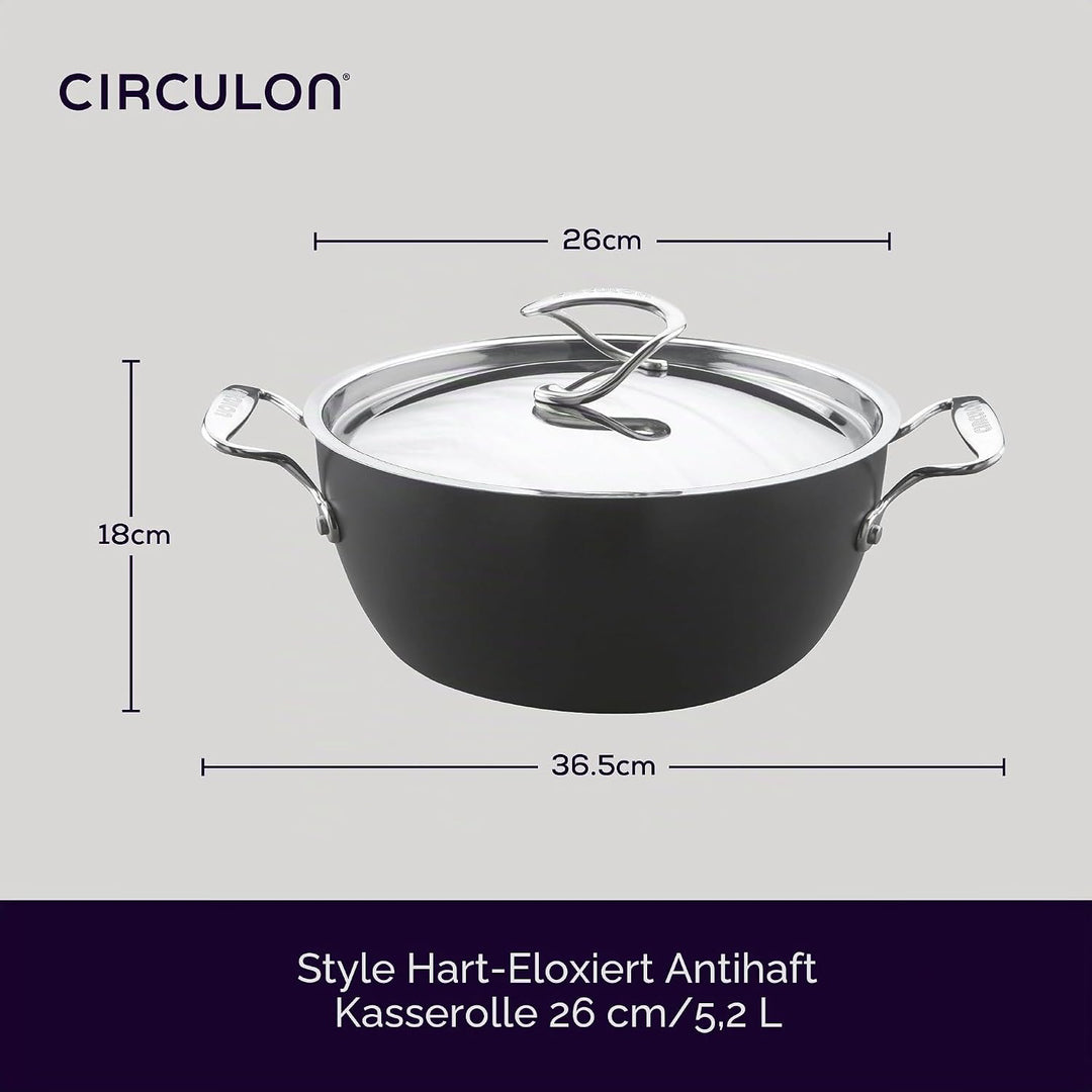 Circulon Style Kochtopf harteloxiert, tief, 26 cm/5,2 l 26 cm Kasserolle, 26 cm Kasserolle