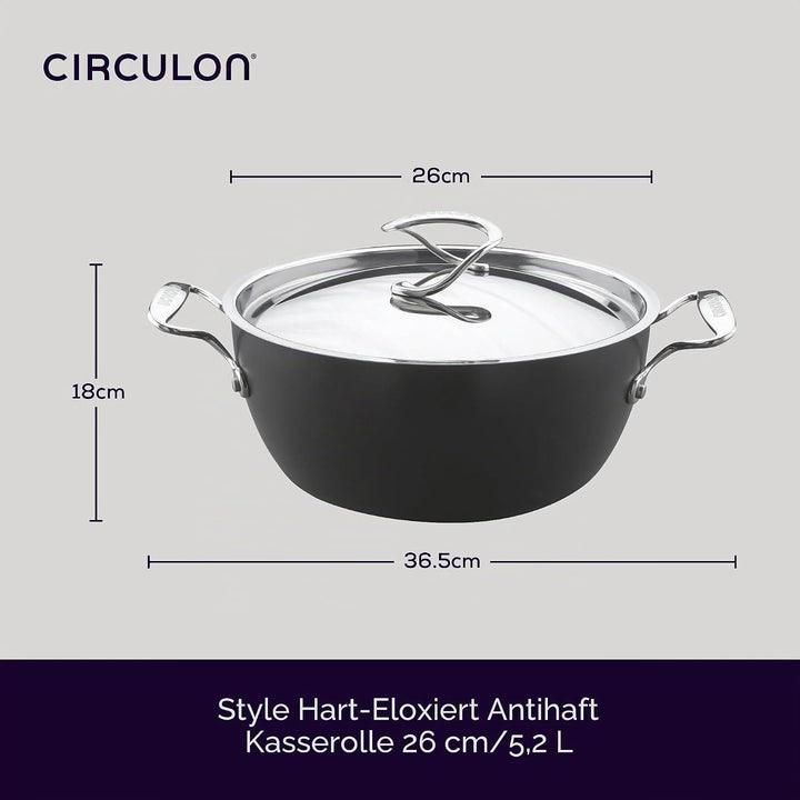 Circulon Style Kochtopf harteloxiert, tief, 26 cm/5,2 l 26 cm Kasserolle, 26 cm Kasserolle