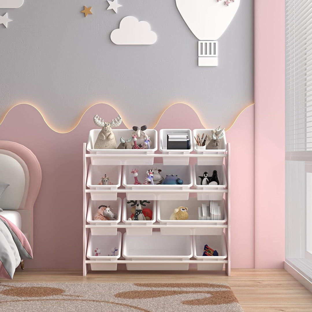 [en.casa] Kinderregal Vestnes mit 12 Aufbewahrungsboxen Spielzeugregal mit Wellendesign Spielregal K