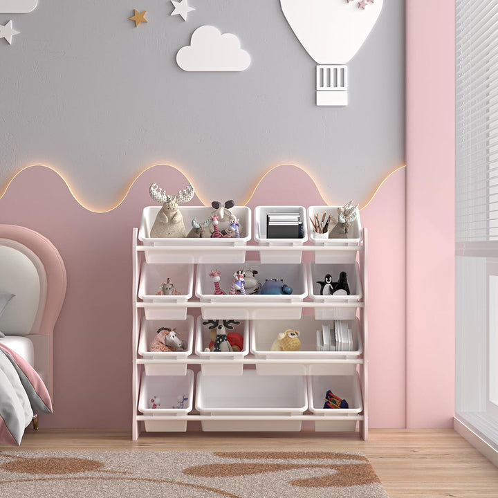 [en.casa] Kinderregal Vestnes mit 12 Aufbewahrungsboxen Spielzeugregal mit Wellendesign Spielregal K