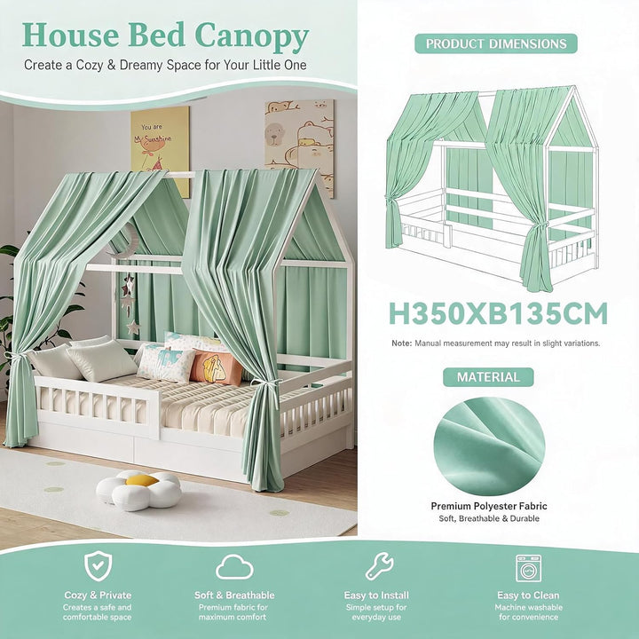 Hausbett Himmel Set, 2 Stück Betthimmel Hausbett, Leichter Atmbar Baumwoll Himmelbett Vorhängemit, M