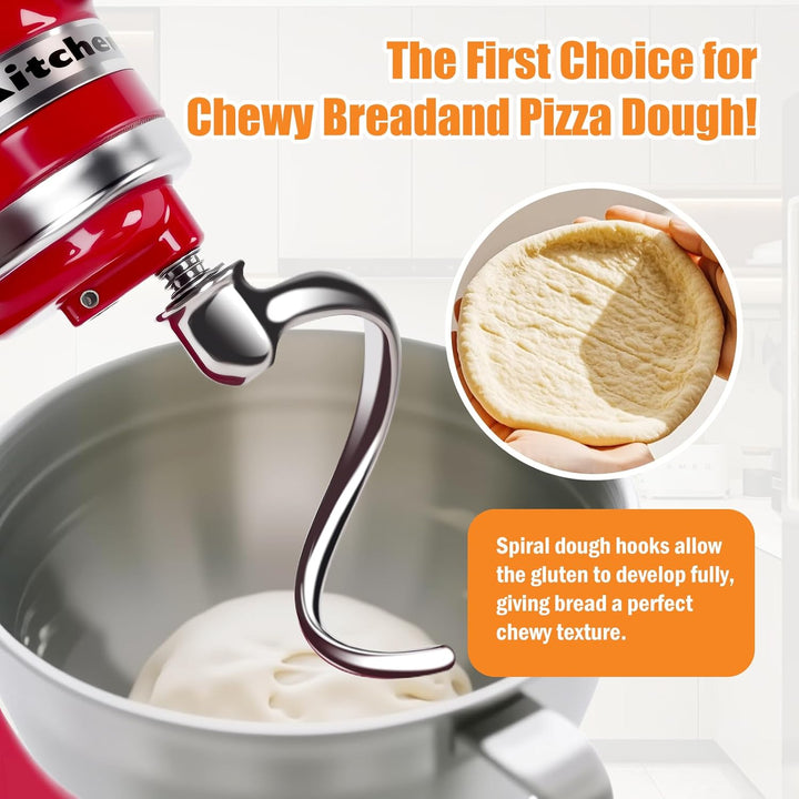 Spiralförmiger Knethaken aus Edelstahl, Kompatibel mit Kitchen Aid 4,5-5 Quart Standmixern mit Kippk