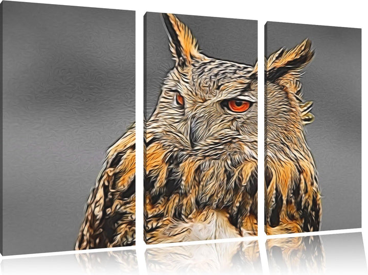 schöne stolze Waldohreule schwarz/weiss Deluxe 3-Teiler Leinwandbild 120x80 Bild auf Leinwand, XXL r