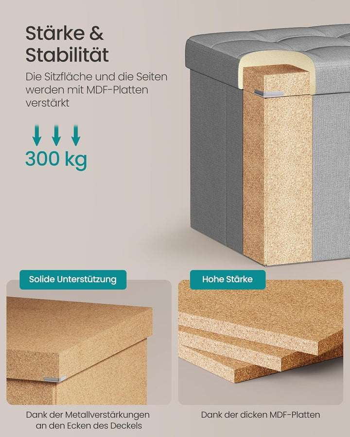 SONGMICS Sitzhocker mit Stauraum, klappbare Sitzbank, 38 x 110 x 38 cm Fussbank, Aufbewahrungsbox, b