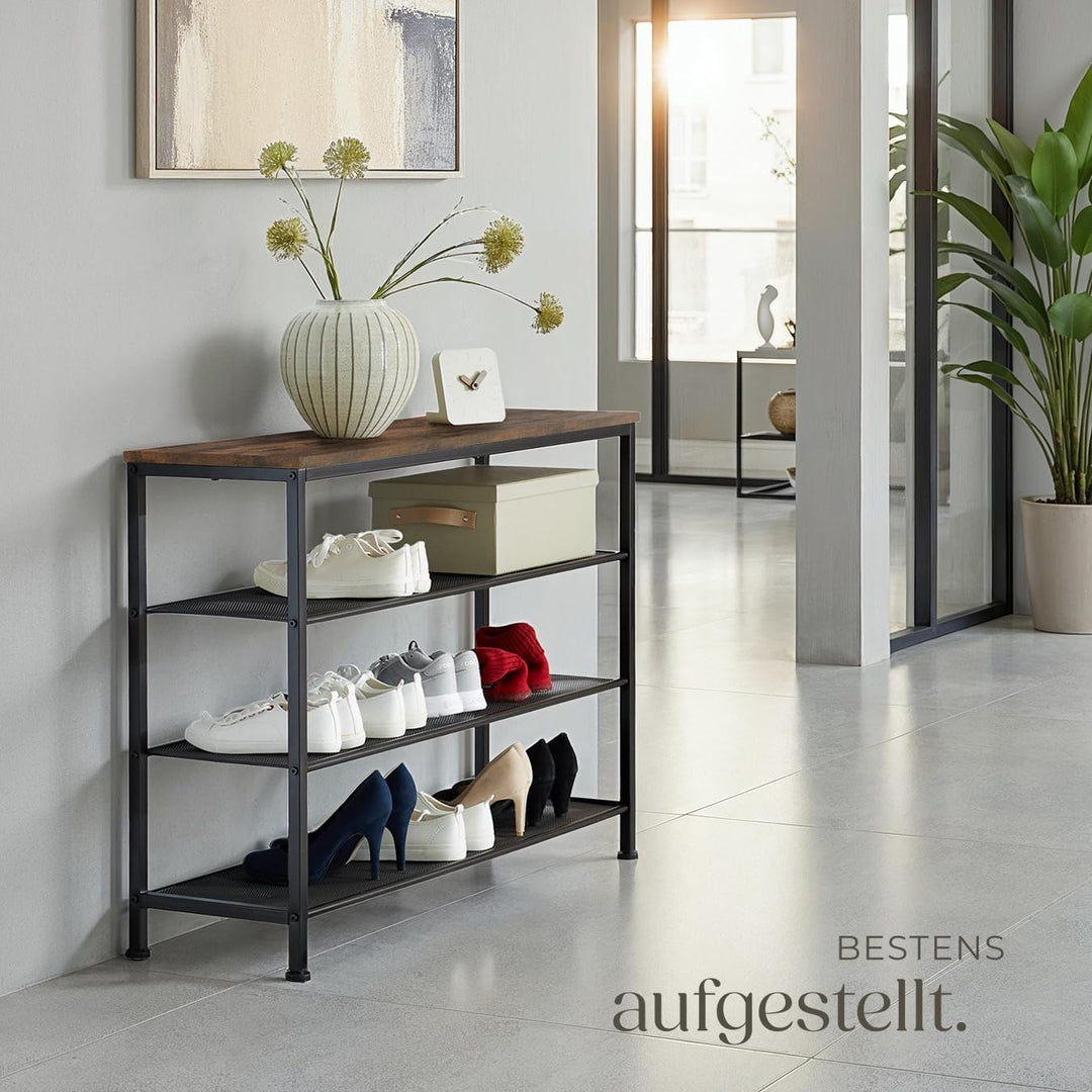 tectake 800952 Schuhregal schmal mit Ablagefläche, Schuhbank aus Holz Metall, Industrie-Design, 4 Eb