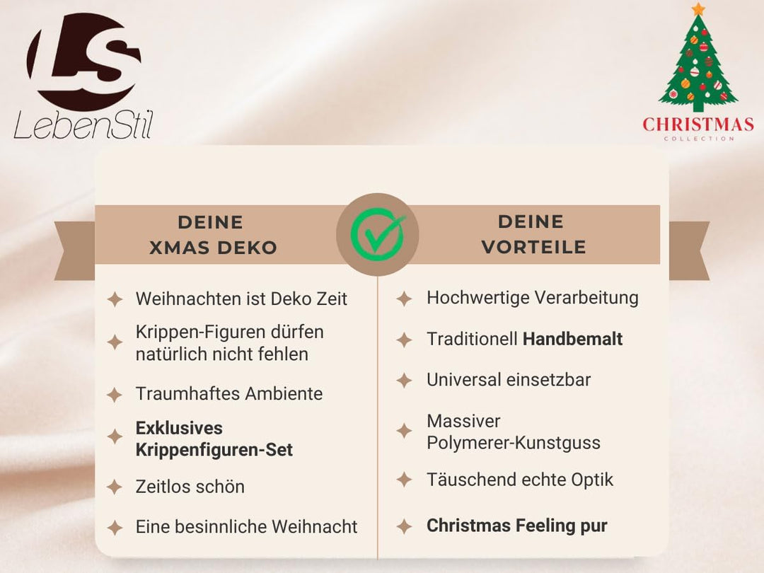 LS-LebenStil Krippenfiguren Set 11cm 8 Figuren bunt Krippe Krippenset handbemalt 8-teilig Bis 11cm,