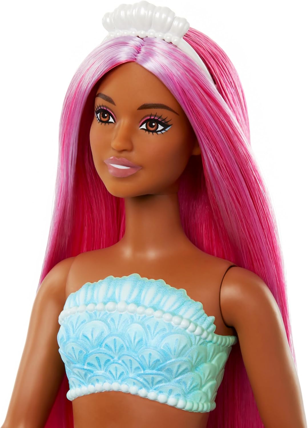 Barbie Meerjungfrau-Puppe mit fantasievollem magentafarbenem Haar und Haarband, kurvigem Körperbau,