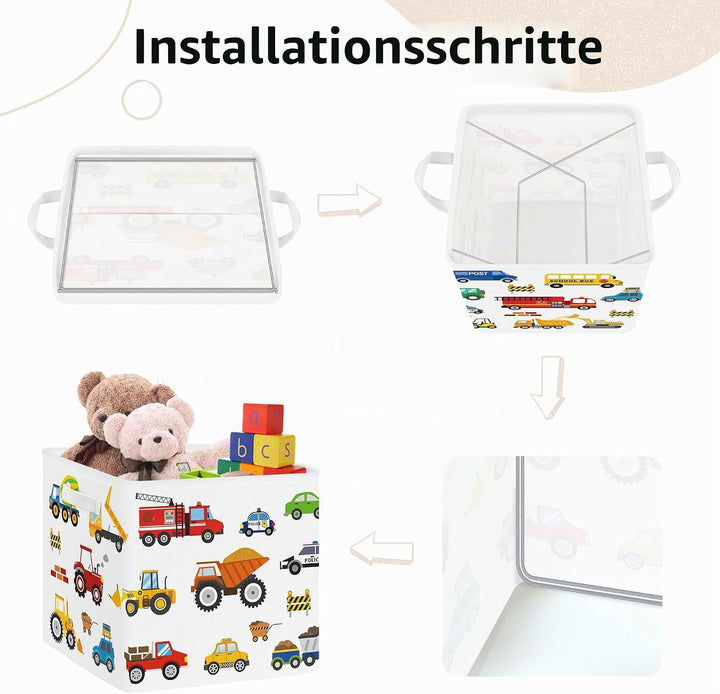 Clastyle 3 Stück Autos Aufbewahrungsbox Stoff für Kallax Faltbar Aufbewahrungskorb Klein Schrank Org