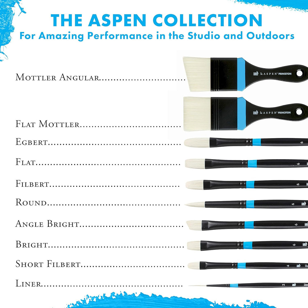 Princeton Aspen, Glare-Free Indoor/Outdoor Brush for Acrylic &amp; Oil, Series 6500 Synthetic, Flat Mott