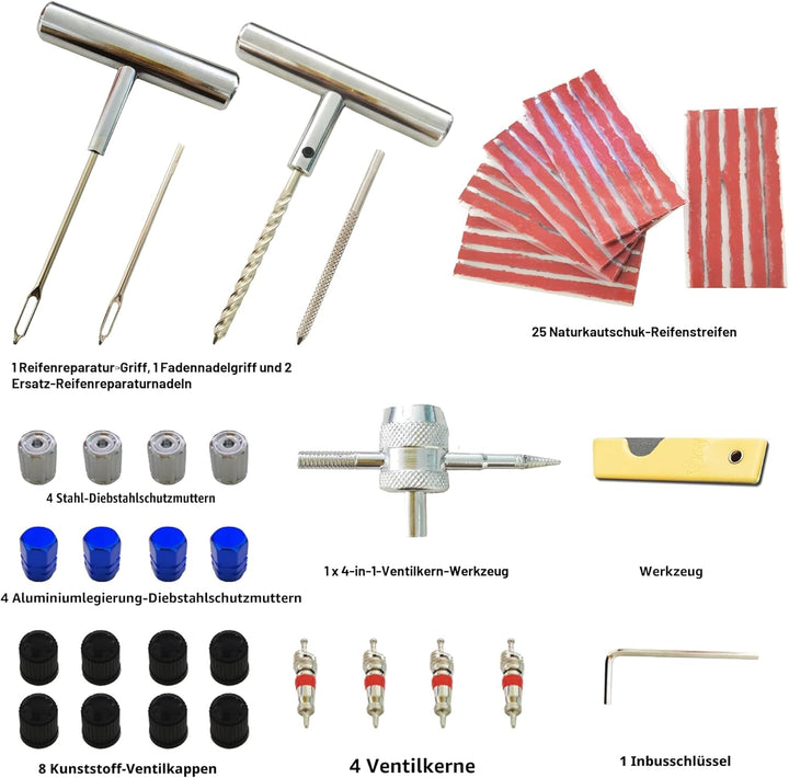 53 PCS Reifenreparaturset, Heavy Duty Reifen Reparaturset, 53-tragbares Reifenreparaturset, tragbare