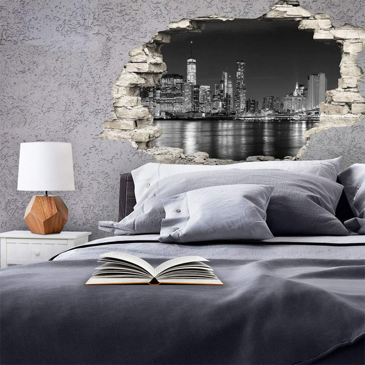 Sticker 3D Effekt | Wandaufkleber New York Skyline - Tapete Dekoration optische Täuschung Raum und W