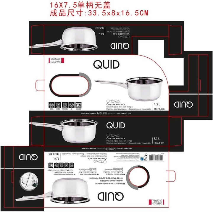 Quid Ottawa Kochtopf, Edelstahl, 16 cm, 1,3 l, geeignet für Glaskeramik, induktionsgeeignet, 100% hy