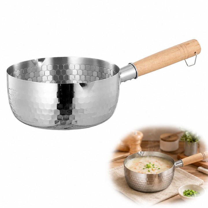 DOITOOL Yukihira-Pfanne aus Edelstahl, traditionell, japanischer Stiel, mit Holzgriff, Milchtopf für