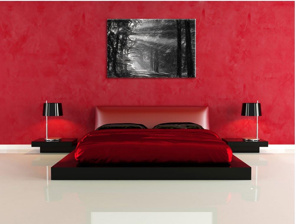 Pixxprint Waldweg im Frühling als Leinwandbild/Grösse: 100x70 cm/Wandbild/Kunstdruck/fertig bespannt