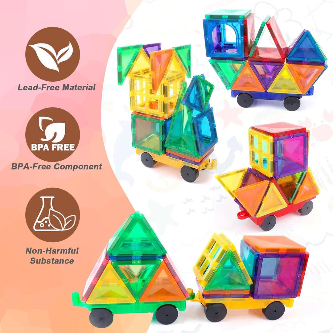 Magnetische Bausteine Auto Erweiterungsset, 4 Grüne & Gelbe Magnetbausteine für Kinder, Kompatibel m