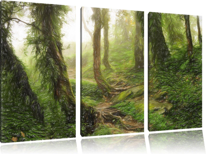 Pixxprint Tropischer La Selva Dschungel Bunstift Effekt 3-Teiler Leinwandbild 120x80 Bild auf Leinwa