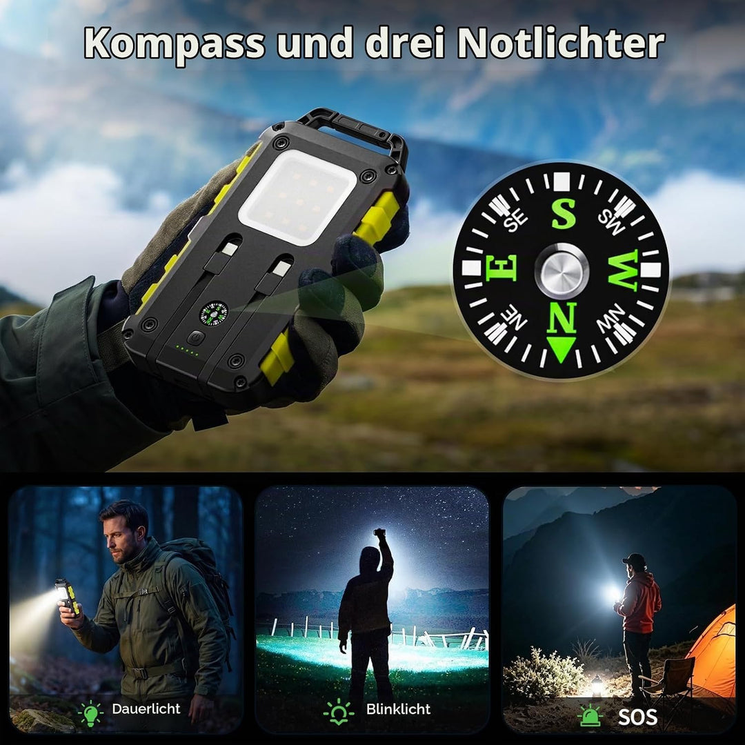 Solar Powerbank 10000mAh PD 22,5W Schnellladung IPX6 Wasserdicht, 3 Ausgangsports, LED-Leuchte mit 3