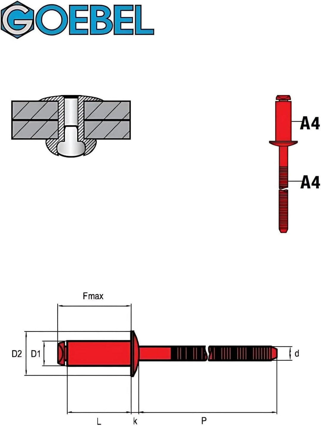 GOEBEL® - 500 x Flachkopf Nieten mit gerilltem Nietdorn Edelstahl A4 (V4A) / Edelstahl A4 (V4A) (Ø x