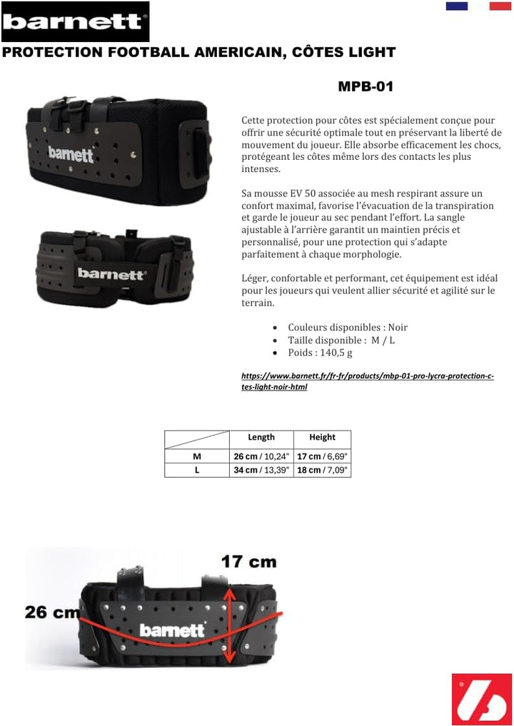 BARNETT MBP-01 American Football Rippen- und Rückenschutz, Farbe schwarz, M