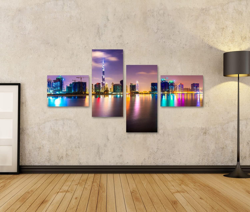 Bild auf Leinwand Dubai Skyline In Der Abenddämmerung UAE Wandbild Poster Kunstdruck Bilder Format: