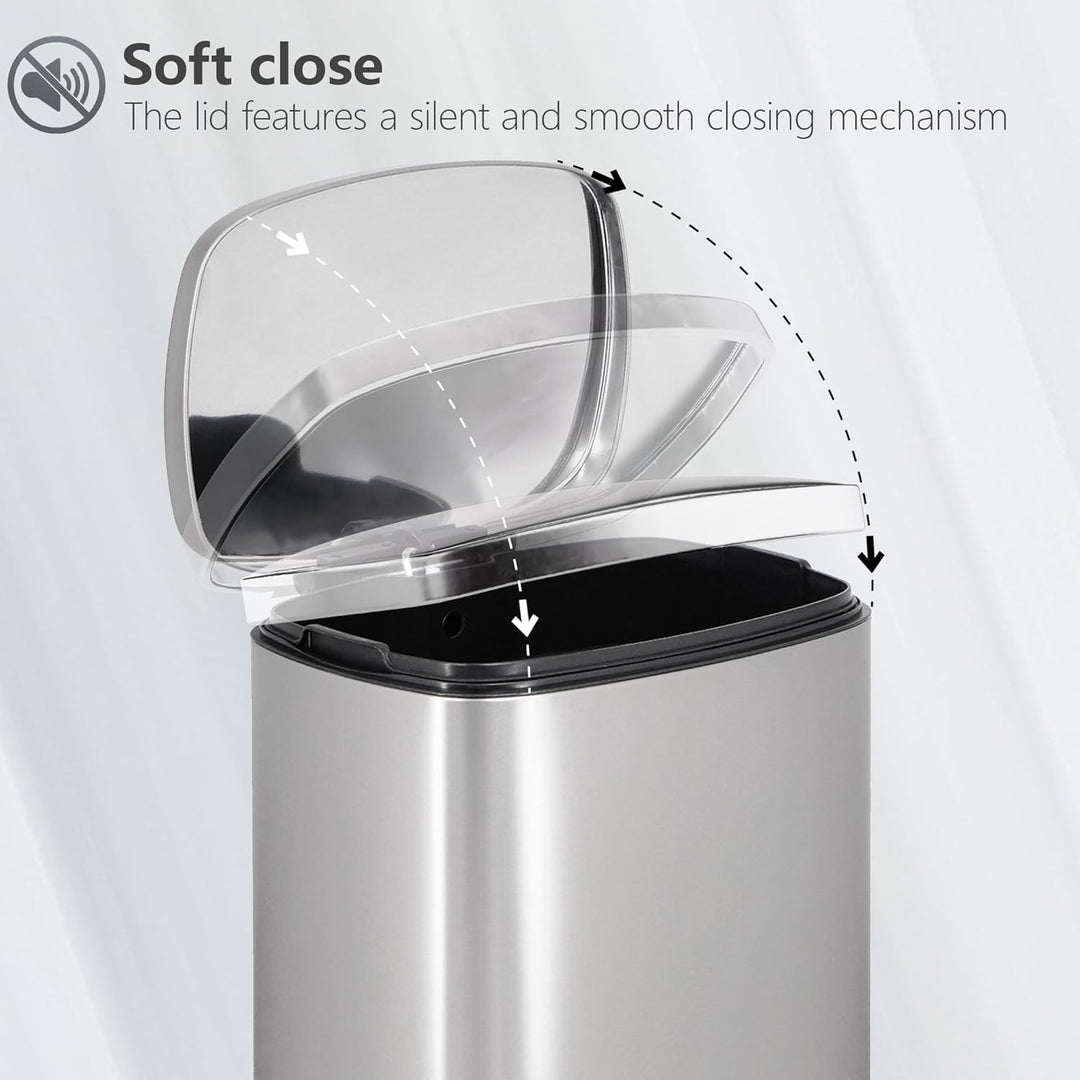 Mülleimer Küche, 50 Liter, fingerabdrucksicherer Edelstahl-Mülleimer mit Soft-Close-Deckel und Pedal