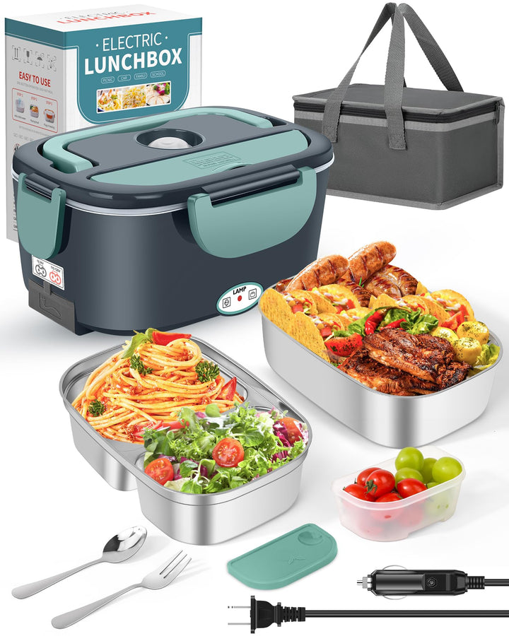 Eocolz Elektrische Lunchbox mit Speisenwärmer 80-100W, tragbarer 1,5L-Behälter mit zwei Behältern fü