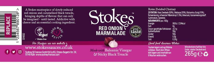Stokes Red Onion Marmalade Süss-würzige rote Zwiebelmarmelade 1x 265g (Packung mit 2) Gewürze 265 g