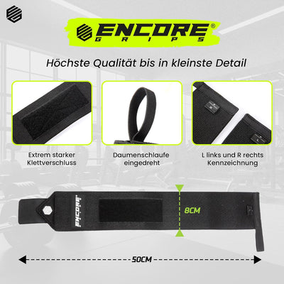 Encore Grips® Handgelenk Bandagen für Bodybuilding, Kraftsport, Crossfit, krafttraining Bandage, Han
