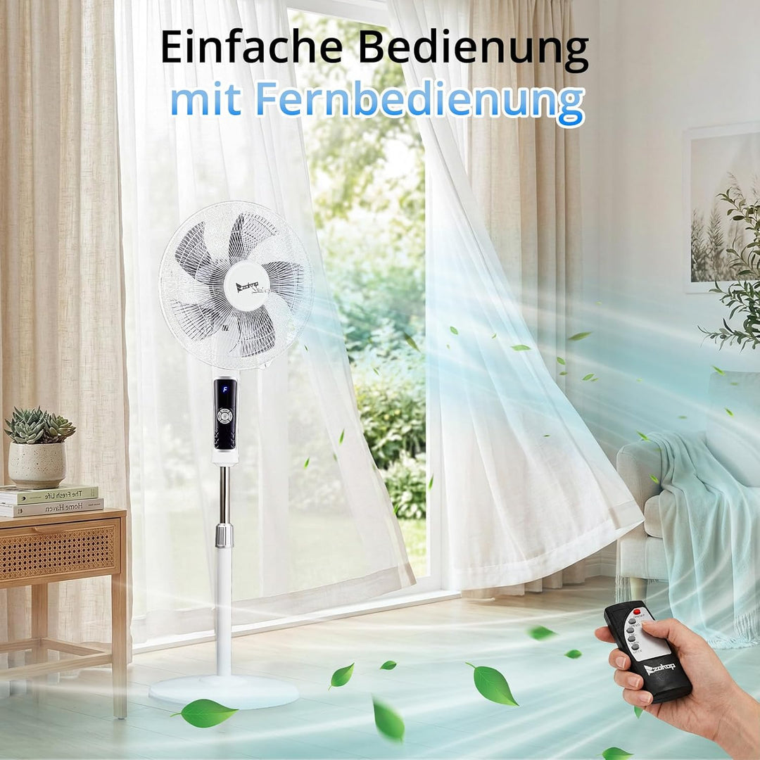 LEADZM Standventilator Leise mit Fernbedienung,3 Geschwindigkeitsstufen,7,5H Timer,117-134 cm höhenv