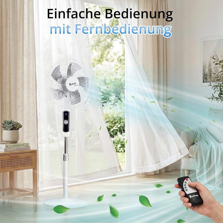 LEADZM Standventilator Leise mit Fernbedienung,3 Geschwindigkeitsstufen,7,5H Timer,117-134 cm höhenv