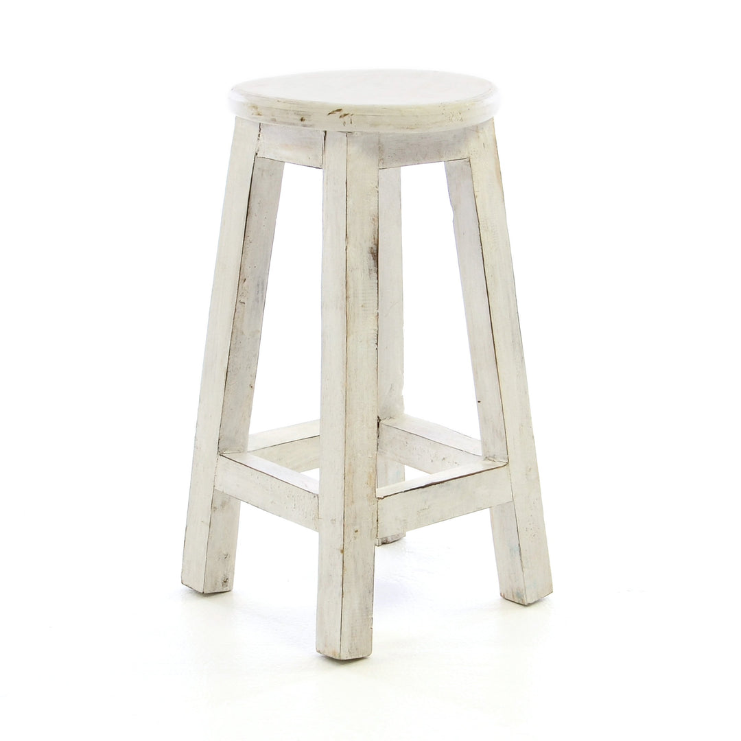 Divero Rustikaler Hocker rund massiv Holz Sitzhocker weiss im Vintage-Look Schemel Blumentisch Blume