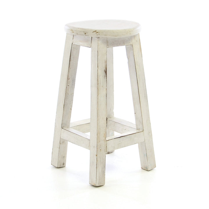 Divero Rustikaler Hocker rund massiv Holz Sitzhocker weiss im Vintage-Look Schemel Blumentisch Blume