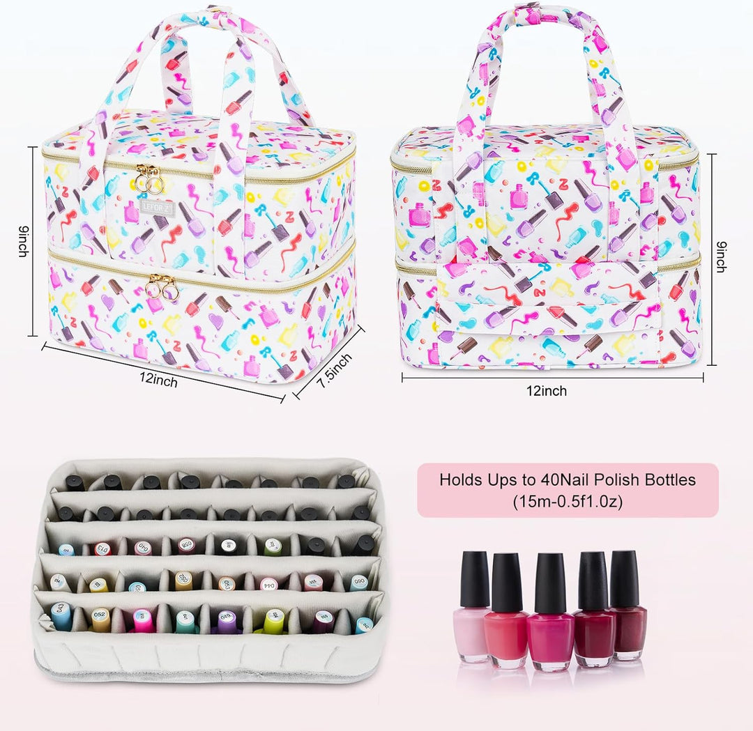 Nagellack Aufbewahrung Tasche,Doppelschichtige Nagellack Organizer für 40 Flaschen(15 ml-0.5 FL.oz)