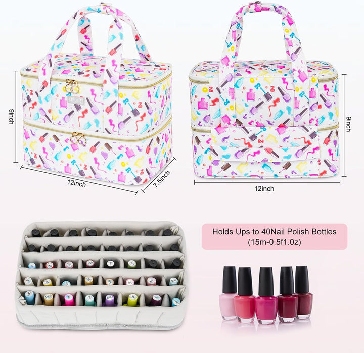 Nagellack Aufbewahrung Tasche,Doppelschichtige Nagellack Organizer für 40 Flaschen(15 ml-0.5 FL.oz)