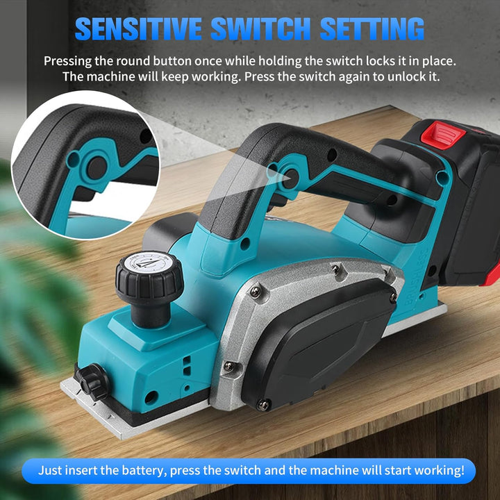 Akku-Hobel Kompatibel mit Makita 18V Akku – Einhandhobel mit 16500RPM, 0-2 mm Einstellbare Hobeltief