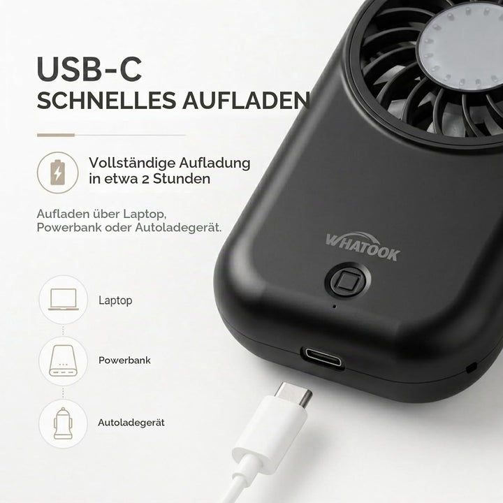 WHATOOK Mini Handventilator: 56g Ultra-Leicht Tragbarer, 11000 U/min Starker Handlüfter mit 5 Geschw