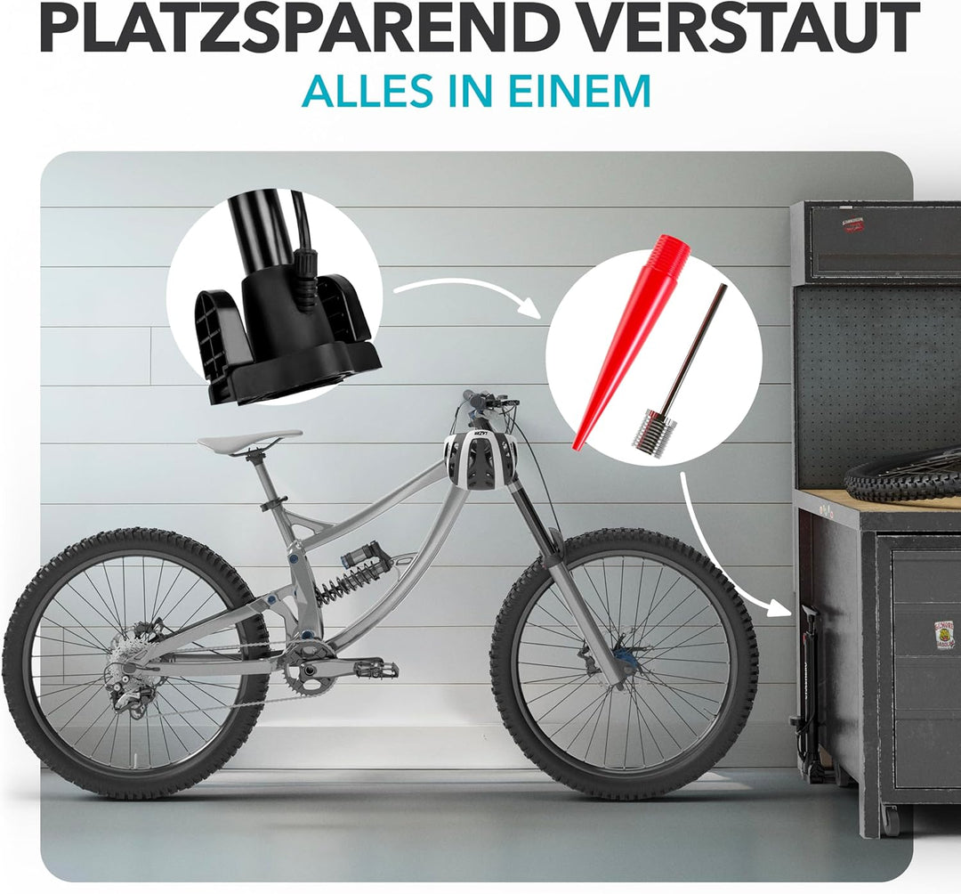 CYCLEHERO Fahrradpumpe für alle Ventile - Leistungsstarke Luftpumpe mit Manometer und 2 Jahren Garan